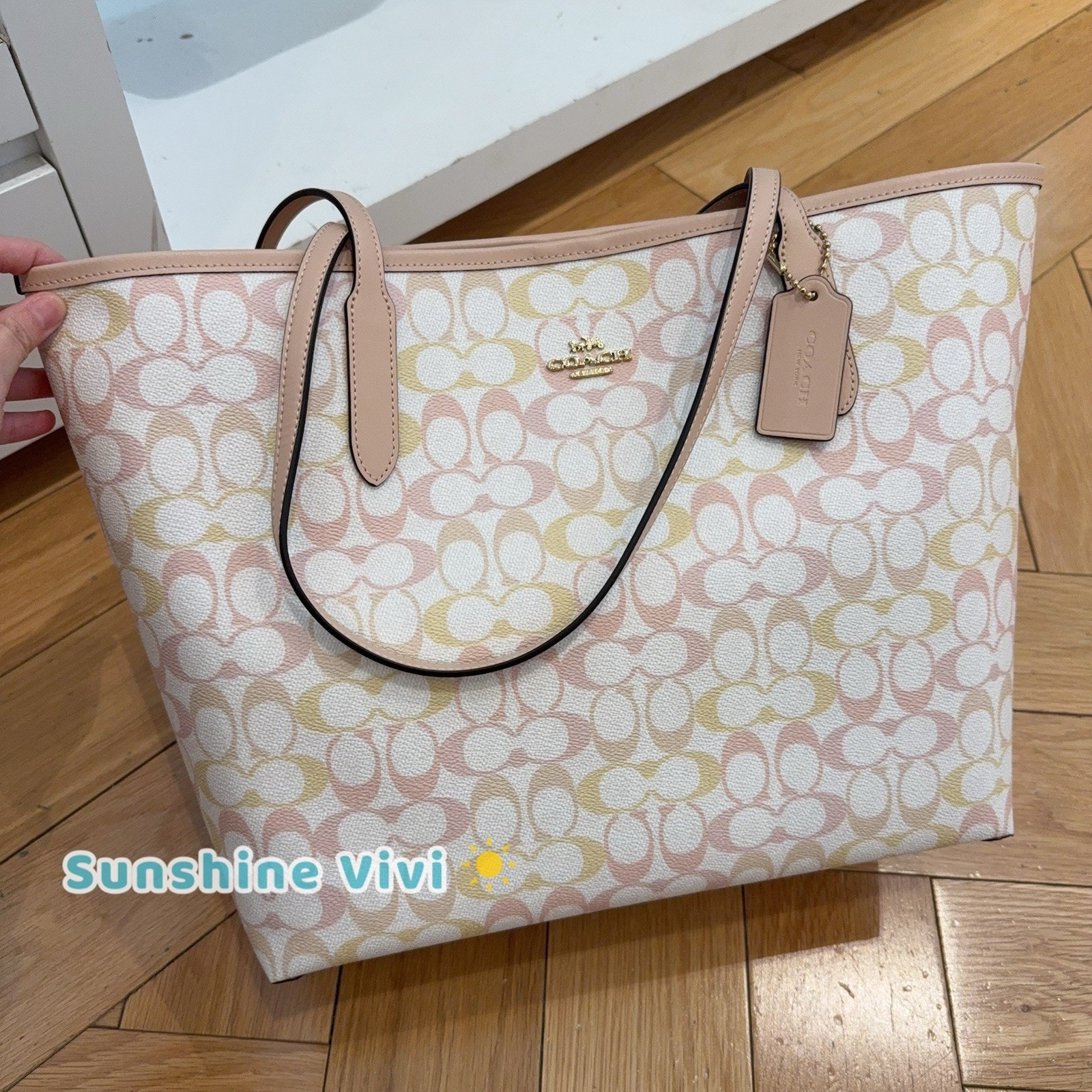 Nwt Coach City Tote Bag In Pretty Signature Canvas Cdz04 Chalk/Pink